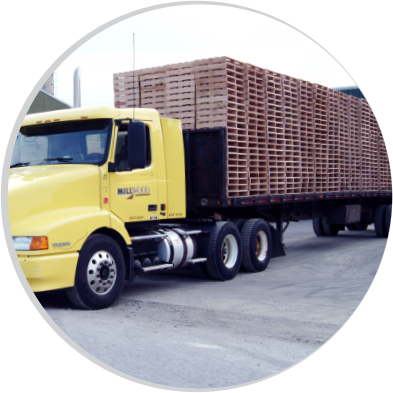 new wood pallets from Millwood, Inc. being shipped on a truck
