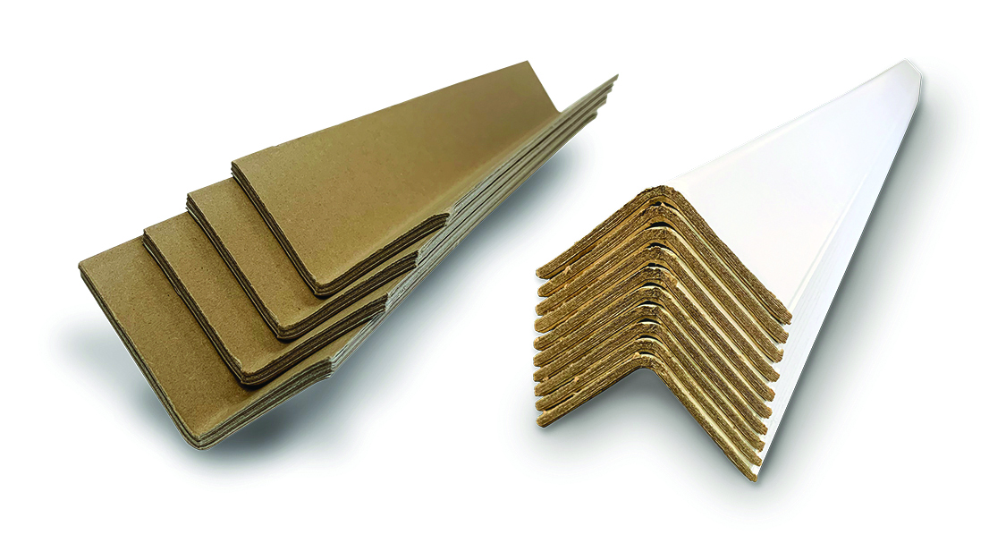 pieces of protective packaging corner defender stacked on top of one another