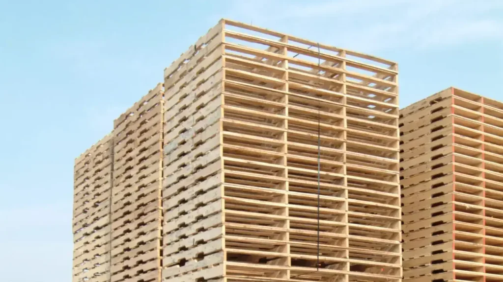 A stack of Millwood's custom pallets, on a white background