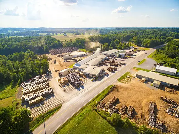 The Millwood Inc. Tompkinsville Operations location; multiple large warehouses and lumber yards.