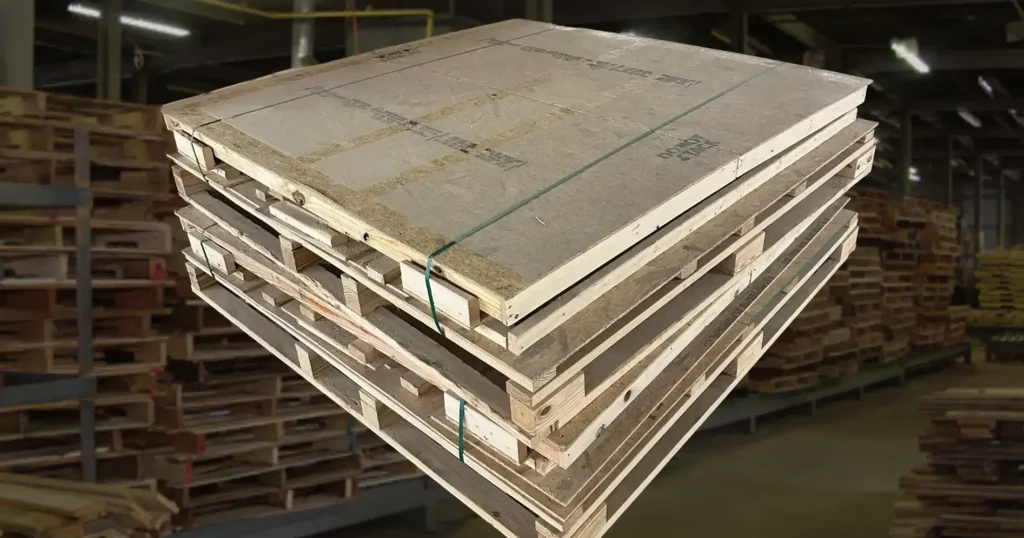 An application image of stacked knocked down crates