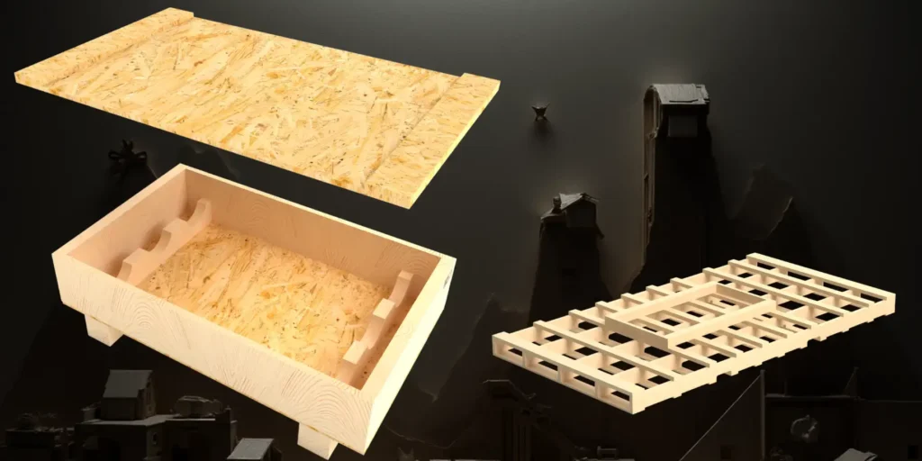 A Millwood Saddle Crate in a warehouse.