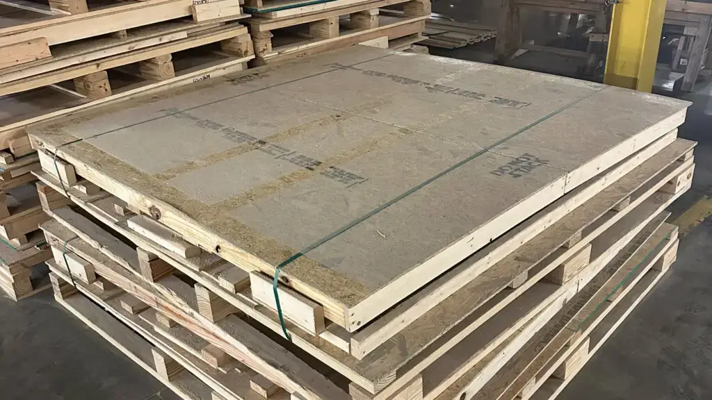 Stacks of Wooden Knockdown Crates in a Warehouse