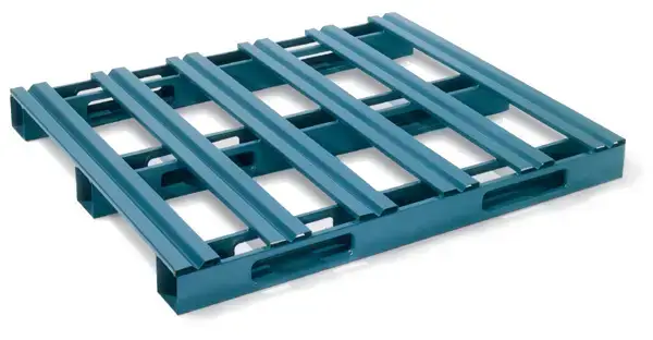 Heavy-duty metal pallets built from steel or aluminum for extreme loads and closed-loop industrial applications