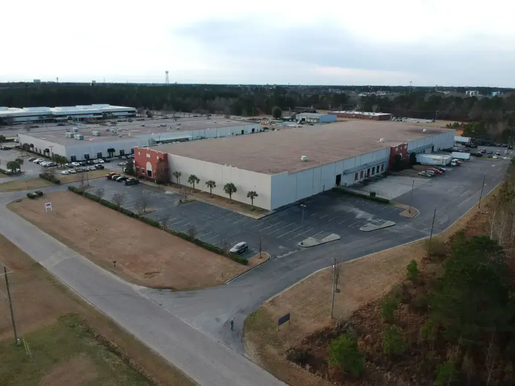 An aerial shot of Millwood's pallet and crate packaging center in Florence, South Carolina