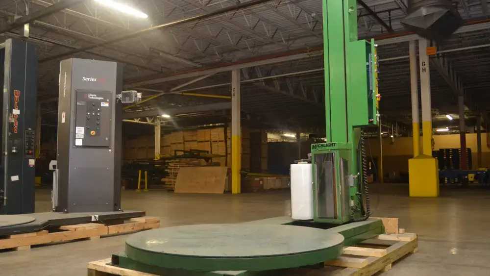 A turnable stretch wrapping machine available in both automatic and semi-automatic functionality to make wrapping more efficient